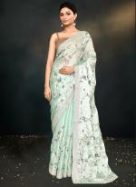 Sattin Silk Blue Party Wear Embroidery Work Saree